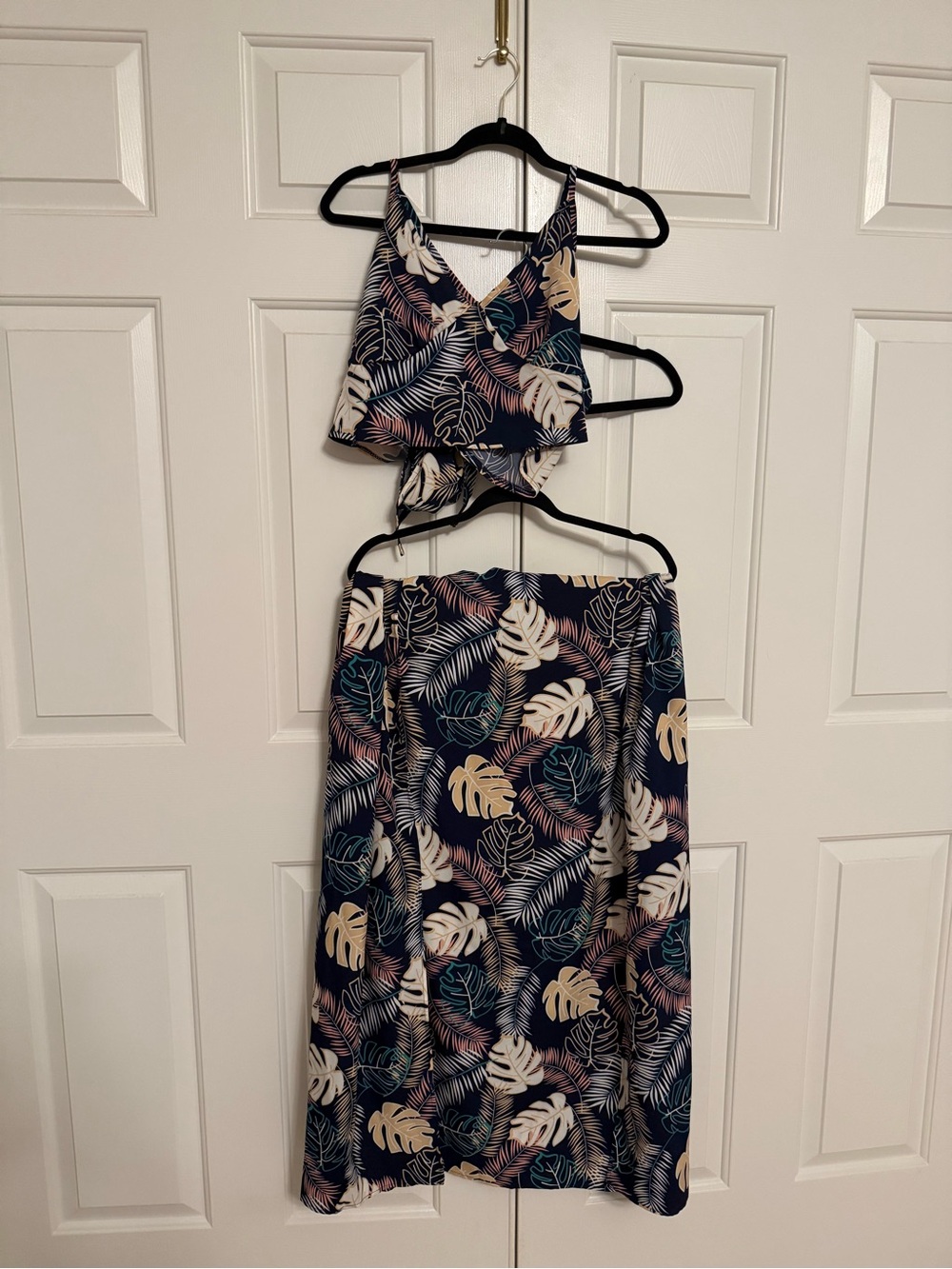 Tropical Leaf Two-Piece Set - Navy with Cream & Teal Leaves